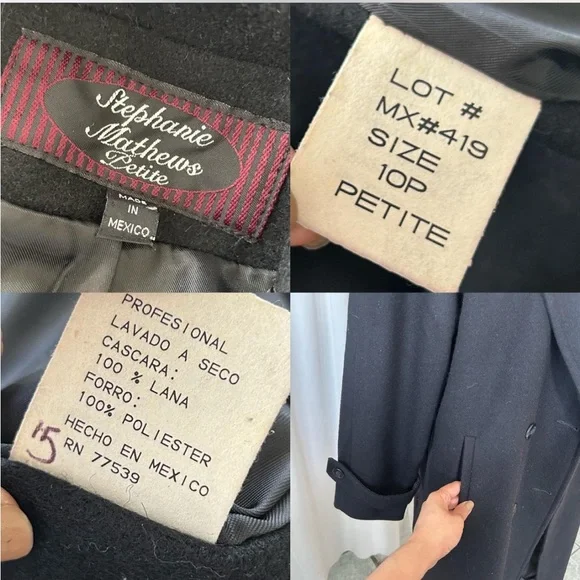 Vintage Stephanie Mathews black wool overcoat size 10 Petite. - Picture 7 of 8